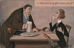 German Man and Woman Drinking Postcard