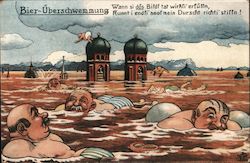 German Bier-Uberschwemmung (Men swimming in Beer) Postcard