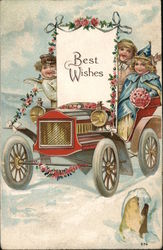 Best Wishes, children in car Postcard