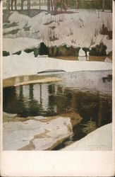Artist signed snowy lake scene postcard by Ivan Bilibin Postcard