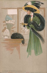 Woman in Fur Coat at a Store Postcard