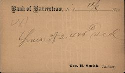 Postal Card from the Haverstraw bank Postcard