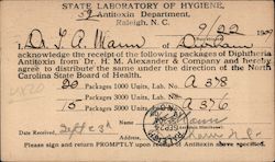 State Laboratory of Hygiene, Antitoxin Department, Diphtheria Vaccine Card Postcard