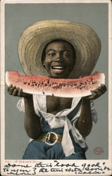 Boy with Watermelon Black Americana Postcard Postcard Postcard