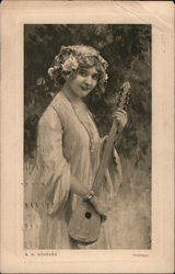 Girl playing Mandolin Postcard