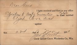 Clerk Circuit Court, Case Receipt Postal Card used as Estate Receipt Postcard