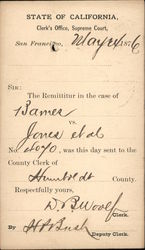 Clerk's Office, Supreme Court, State of California, Remittitur Notice Postcard