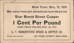 Star Brand Sheet Copper Postcard