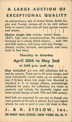 Stamp Auction Notice, J. & H. Stolow, Inc. Postcard