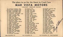 The place to Go for the Finest Used Cards - Mar Vista Motors Postcard