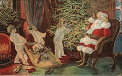 A Merry Christmas - Children Helping Santa with Presents Postcard Postcard Postcard
