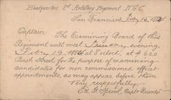 Headquarters 2nd Artillery Regiment N.G.C. Meeting Card Postcard