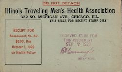 Receipt from Illinois Traveling Men's Health Association Postcard