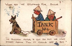 Tank Pulled by Tired Dog - WWI Humor, Fred Gothard Postcard