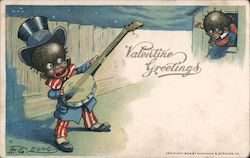 Valentine Greetings - Boy playing banjo Postcard