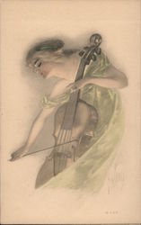 Woman in Green Dress Playing the Cello Postcard