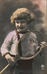 Girl with Tennis Racquet Postcard Postcard Postcard