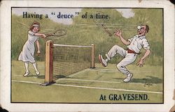 Having A "Deuce" Of A Time At Gravesend Tennis Postcard Postcard Postcard