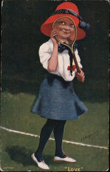 "Love" Girl with a Tennis Racket Postcard