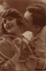 Couple with Tennis Racquet Postcard