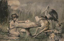Cupid and Frog Playing Cards Postcard