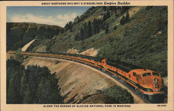 Great Northern Railway's Streamline Empire Builder along the Border of Glacier National Park in Montana