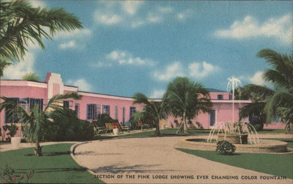 Section of the Pink Lodge Showing Ever Changing Color Fountain Lake Worth Florida