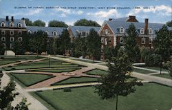 Glimpse of Formal Gardens and Girls' Dormitory, Iowa State College Ames, IA Postcard Postcard Postcard