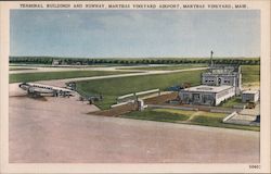 Terminal Buildings and Runway, Marthas Vineyard Airport Postcard