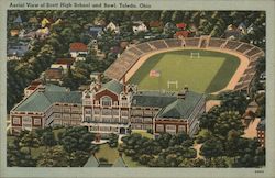 Aerial View of Scott High School and Bowl Toledo, OH Postcard Postcard Postcard