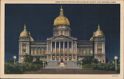 Iowa State Capitol Building at Night Des Moines, IA Postcard Postcard 
