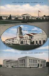 Junior College, Union High School, Monterey County Court House Postcard