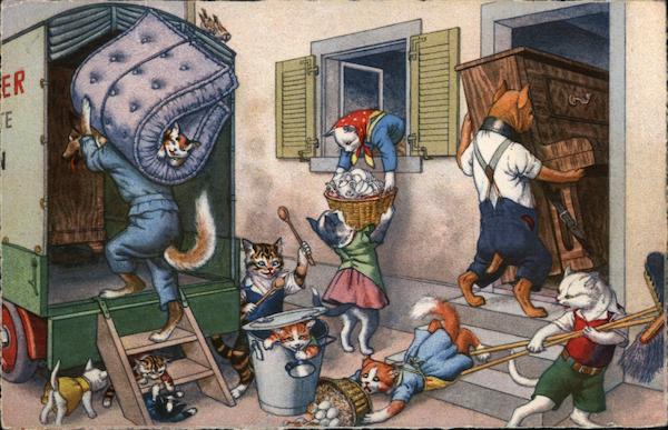 Anthropomorphic Cats Loading A Truck