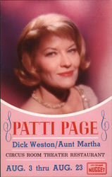 Pattie Page, Dick Weston, Aunt Martha - Circus Room Theater Restaurant Reno, NV Postcard Postcard Postcard