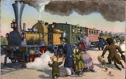 Anthropomorphic Cats Running to Catch the Train Postcard