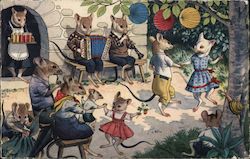 Mouse Party - Music, Dancing and Refreshments Dressed Animals Postcard Postcard Postcard