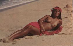 A Lovely Hawaiian Maiden on a Sunny Island Beach Postcard