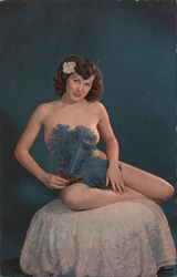 Fan Girl - Nude Woman with Blue Feathers Postcard