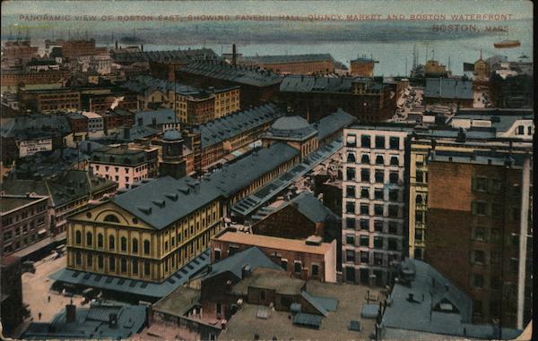 Panoramic View Showing Faneuil Hall, Quincy Market and Boston Waterfront Massachusetts