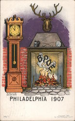 Benevolent and Protective Order of Elks, BPOE in fire smoke, Philadelphia 1907 with Clock Pennsylvania Postcard Postcard Postcard