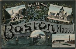 Greetings from Boston - Tremont Street, Trinity Church, Copley Square Postcard