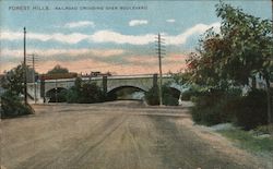 Forest Hills Railroad Crossing Over Boulevard Postcard