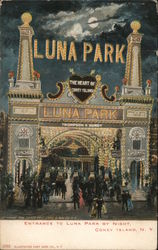 Entrance to Luna Park by Night Coney Island, NY Postcard Postcard Postcard