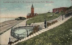 Looking toward Chicago & North Western R.R. Station from Juneau Park Milwaukee, WI Postcard Postcard Postcard