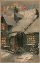 Christmas Greetings -- House Covered in Snow Postcard