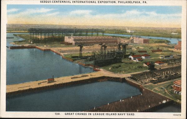 Sesqui-Centennial International Exposition Great Cranes in League Island Navy Yard Philadelphia Pennsylvania