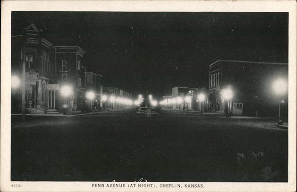 Penn Avenue at Night Oberlin Kansas