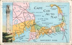 Cape Cod Auto Map Provincetown, MA Postcard Postcard Postcard