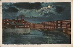 The Mills from Saco Bridge by Night Postcard