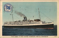 Twin Screw 19 Knot Eastern Passenger Liner S.S. Evangeline Postcard